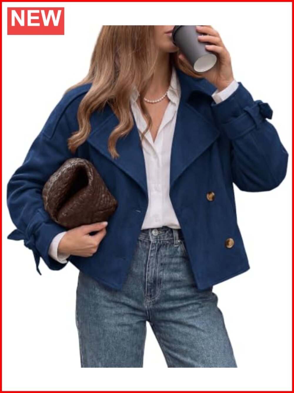 Faux Suede Cropped Trench Coat Double Breasted Jacket
